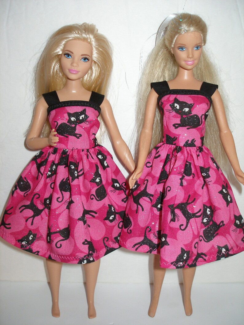 Handmade 11.5 fashion doll clothes Regular, Tall, Curvy or Petite Pink and black cat dress image 1