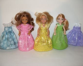 Handmade gown for 5.5" little sister fashion dolls - your choice - blue, pink, yellow, green or purple