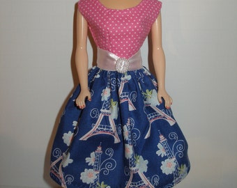 Handmade 11.5" fashion doll clothes - Eiffel Tower Print Dress