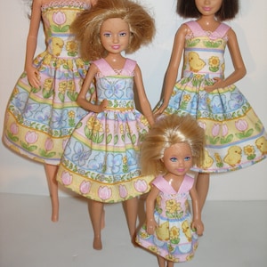 Handmade 11.5" fashion doll and sisters clothes - 4 fashion doll sisters spring Easter print dresses