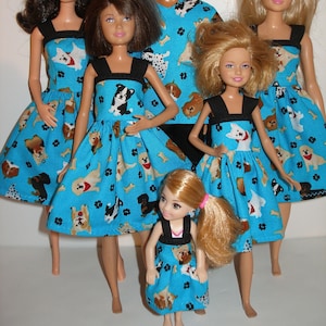 Handmade 11.5&quot; Fashion doll clothes - 4 sisters Blue and black puppy dress set