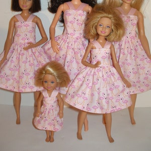 Handmade Fashion Doll clothes -- Sister set of 4 or indivicual sizes - Pink Flamingo dresses