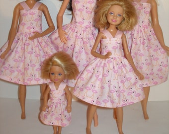 Handmade Fashion Doll clothes -- Sister set of 4 or indivicual sizes - Pink Flamingo dresses
