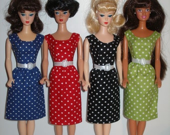 Handmade 11.5" fashion doll dress -Your choice - choose 1 - red, navy blue or black and white polka dot