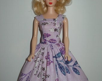 Handmade 11.5" fashion doll clothes - Purple Branches Print Dress