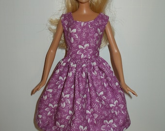 Handmade 11.5" fashion doll clothes -   purple and white floral print cotton dress