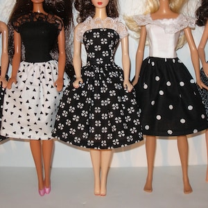 Handmade 11.5&quot; Fashion Doll clothes - mixed lot of 5 black and white print dresses