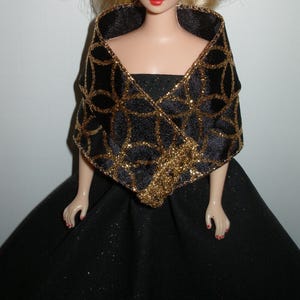 Handmade 11.5 &quot; Fashion doll clothes - Glittery Black Cotton Gown w/glittery black and gold wrap