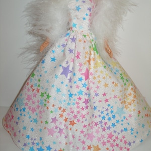 Handmade 11.5&quot; Fashion Doll Gown - Glittery Stars Gown w/white boa
