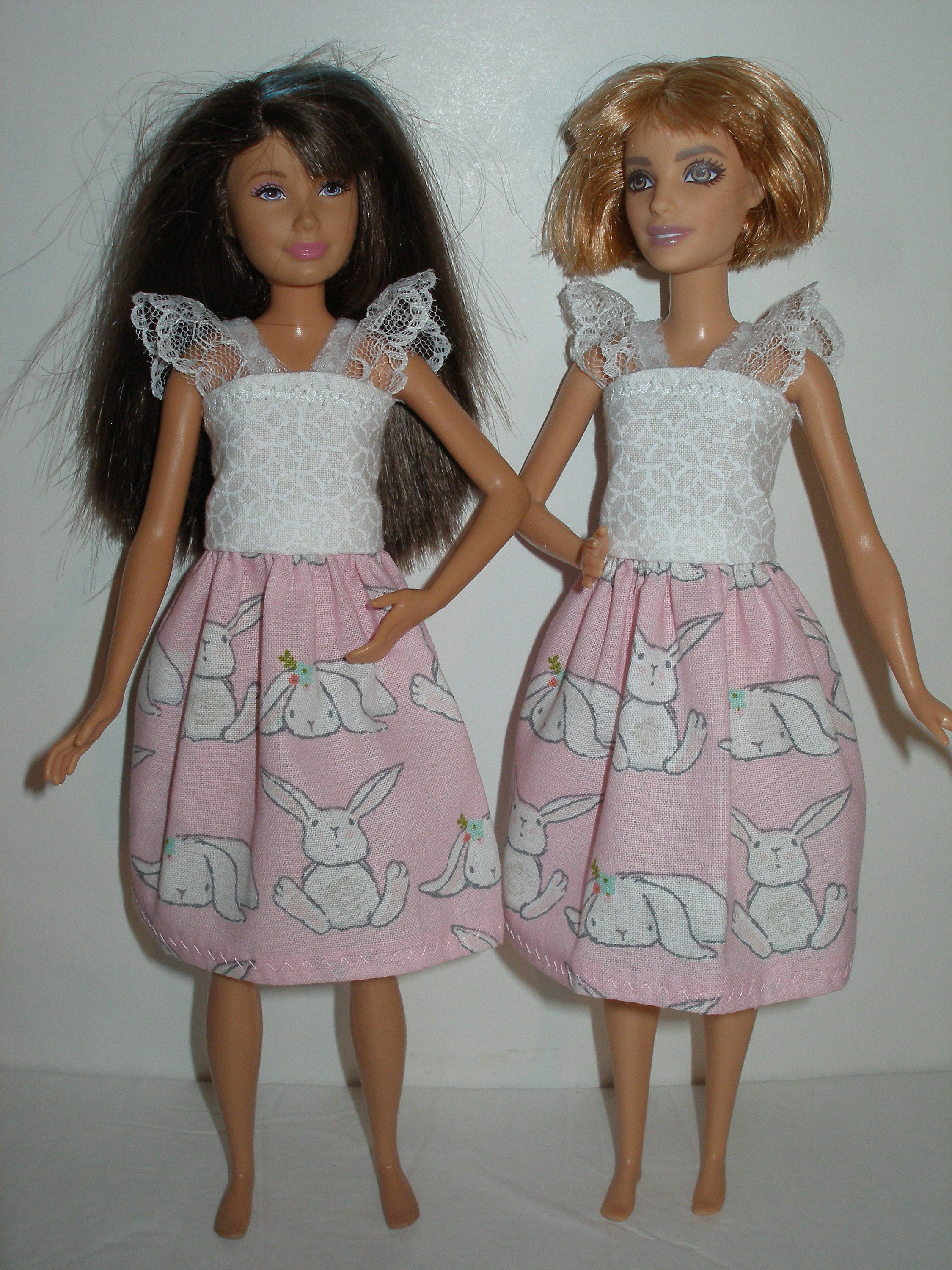 Handmade 10.5 teen fashion doll clothes such as Skipper, Petite and Moxie  - Pink and White Rabbit Dress