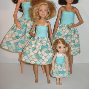 Handmade 11.5&quot; fashion doll dress or  little sister fashion doll clothes  - aqua print dress