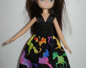 Handmade 7" doll clothes for Lottie doll or Tutti doll - black unicorn print dress