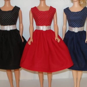 Handmade 11.5&quot; fashion doll clothes  - Choice of Navy Blue, Black or Red and White Dress