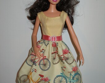 Handmade 11.5" fashion doll clothes  - Yellow Bicycle Print Dress