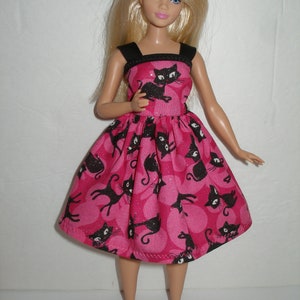 Handmade 11.5 fashion doll clothes Regular, Tall, Curvy or Petite Pink and black cat dress Curvy