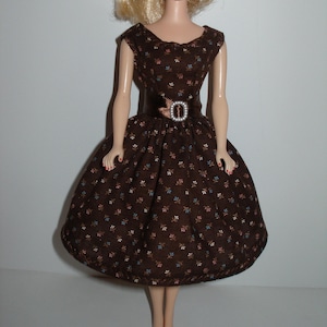 Handmade 11.5&quot; fashion doll clothes - Brown Print Dress