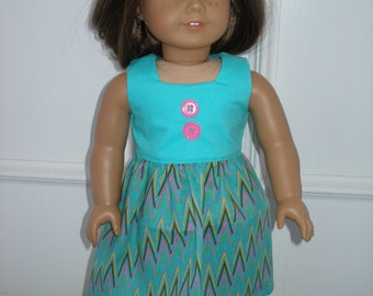 Dress for 18 inch dolls fits like an American Girl Doll clothes  -aqua print with aqua shoes