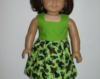 Dress for 18 inch dolls  - Green and Black Cat Dress w/ shoes