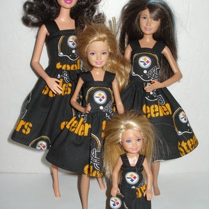 Handmade 11.5 fashion doll clothes and little sister sizes Black and gold steelers dress image 2