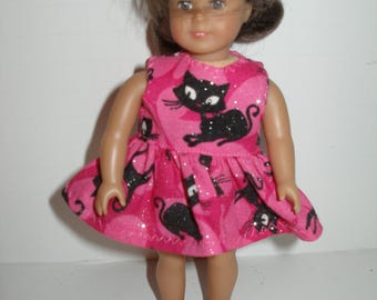 Dress for 6 1/2 inch dolls  - glittery pink and black cats print dress