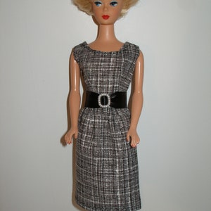 Handmade 11.5 Fashion doll clothes Your choice orange, teal or pink crosshatch print cotton sheath dress w/belt ブラック