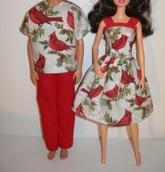 Handmade 11.5" fashion doll clothes -- Red Bird print dress
