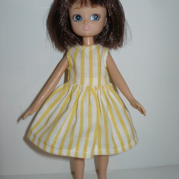 Handmade 7" doll clothes for Lottie or Tutti doll - yellow and white stripe dress