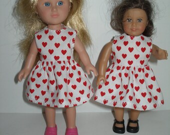 Dress for 6 1/2 inch dolls  - white and red harts print dress