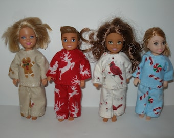 Handmade doll clothes for 5.5" little sister fashion doll such as Chelsea - your choice of Christmas  flannel print pj's