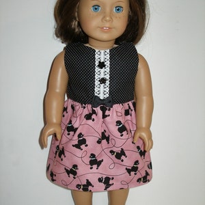 Dress for 18 inch doll - Pink and Black Poodle Dress w/black glittery shoes