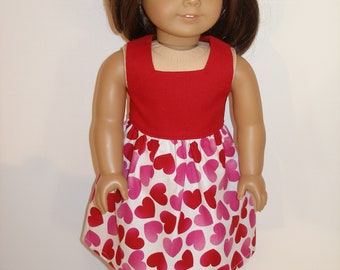 Dress for 18 inch dolls  - a white and red harts print valentine dress w/red sandals