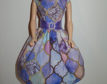 Handmade 11.5" fashion doll clothes - Shades of Purple Print Dress