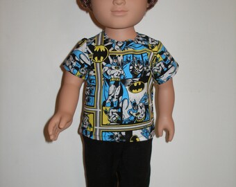Pant Set for 18 inch doll clothes - print shirt with black pants and shoes
