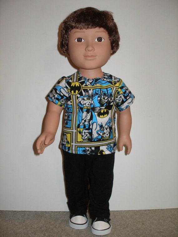 Pant Set for 18 inch doll clothes print shirt with black pants and shoes