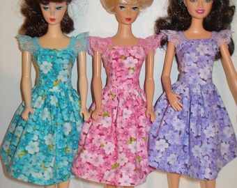 Handmade 11.5" fashion doll clothes  - Choice of Aqua, Pink or Purple Floral  dress