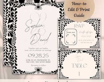 Mexican Talavera Wedding Invitation Template: Bilingual Papel Picado Design (Digital Download, Canva Edit