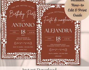 Talavera Birthday Invitation: Bilingual Papel Picado Design (Digital Download)