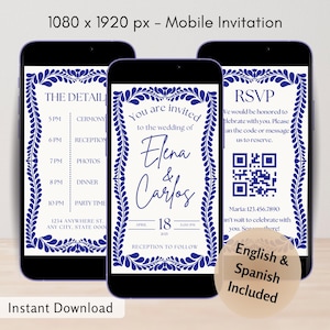Talavera Mexican Wedding Video Invitation Custom Editable Digital Template Digital Mobile Evite Bilingual Papel Picado Wedding Canva Invite