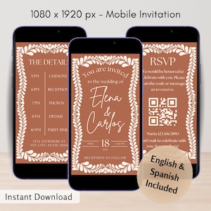 Mexican Talavera Wedding Video Invitation Custom Editable Digital Template Digital Mobile Evite Bilingual Papel Picado Wedding Canva Invite