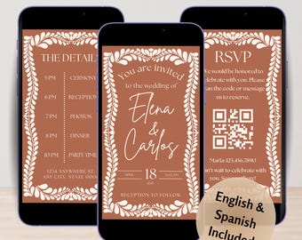 Mexican Wedding Video Invitation, Hand-Drawn Mobile Papel Picado Style (Digital & Editable)