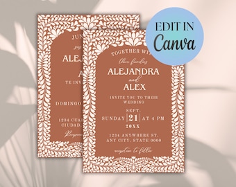 Talavera Mexican Wedding Invitation Template: Bilingual Printable Canva Invite (Digital Download