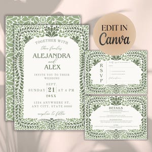 Green Talavera Wedding Template Bundle, Editable Printable Digital Bundle, Hacienda Wedding Decor, Instant Download, Papel Picado Wedding