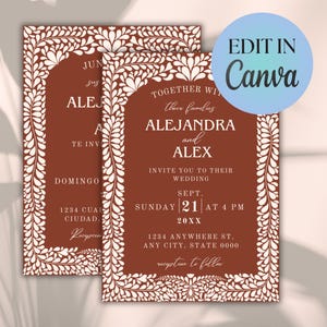 Terracotta Talavera Mexican Wedding Invite Template, Editable Printable Digital Invite, Instant Canva Download, Bilingual Wedding Invitation