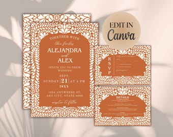 Brown Talavera Wedding Template Bundle, Editable Printable Digital Bundle, Hand Drawn Wedding Decor, Instant Download, Papel Picado Wedding