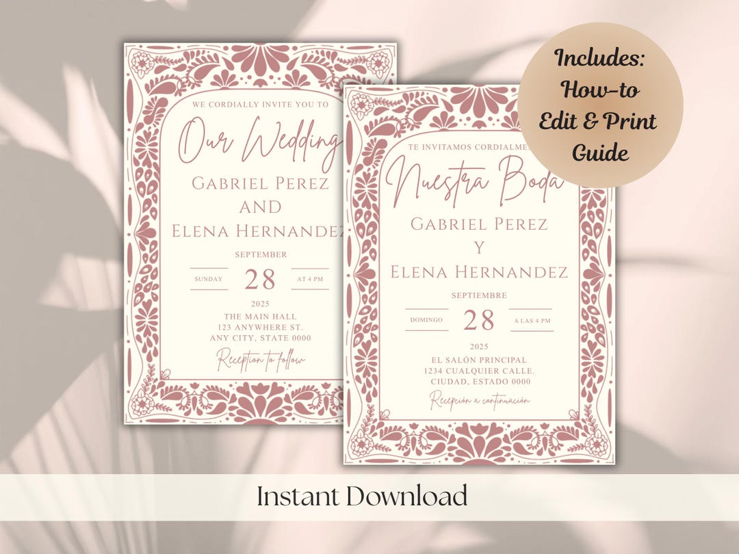 Pink Talavera Wedding Invitation Template Bilingual Printable Invite