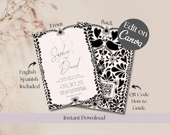 Talavera Mexican Wedding Invite Template, Editable Printable Digital Invite, Instant Download, Bilingual Wedding Invitation, Canva Edit