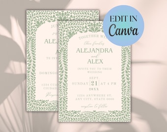 Talavera Mexican Wedding Invitation: Hand-Drawn Bilingual Design (Canva Editable, Digital Download)