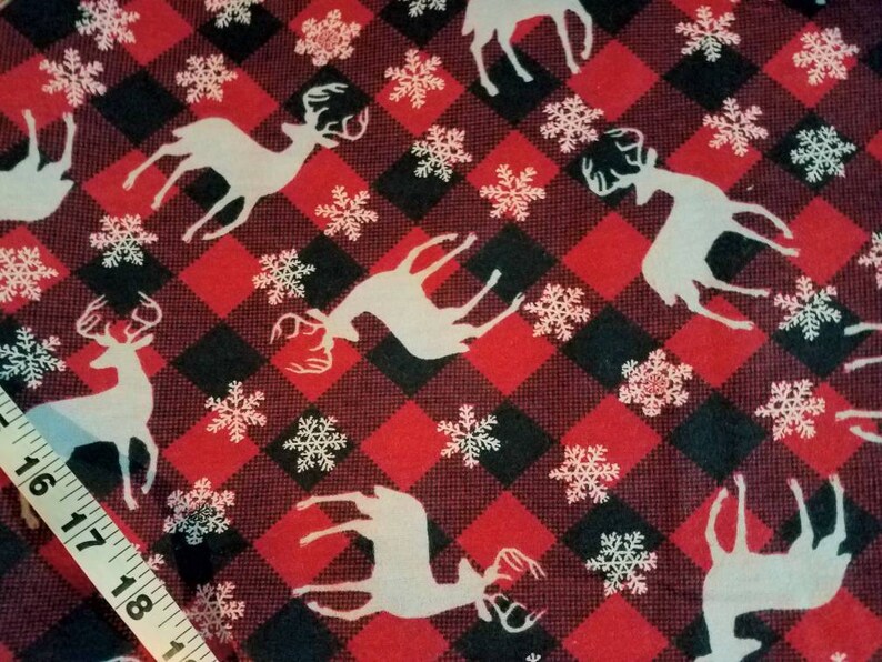 Lumberjack flannel fabric with deer snowflake cotton print quilt sewing material quilter crafts BTY by the yard plaid fabric