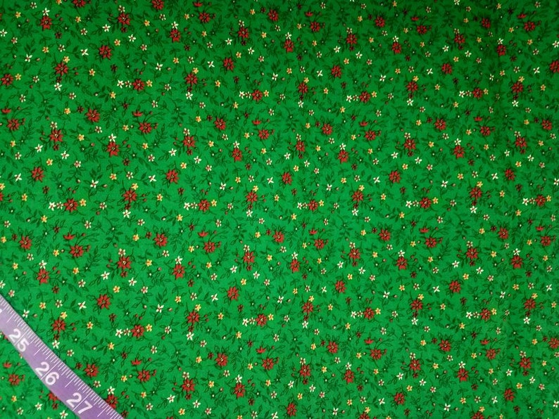 Floral fabric with flowers cotton print quilt sewing quilting material for crafts crafting projects by the yard BTY quilters fabric green