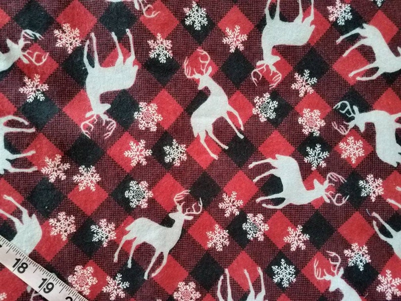 Lumberjack flannel fabric with deer snowflake cotton print quilt sewing material quilter crafts BTY by the yard plaid fabric